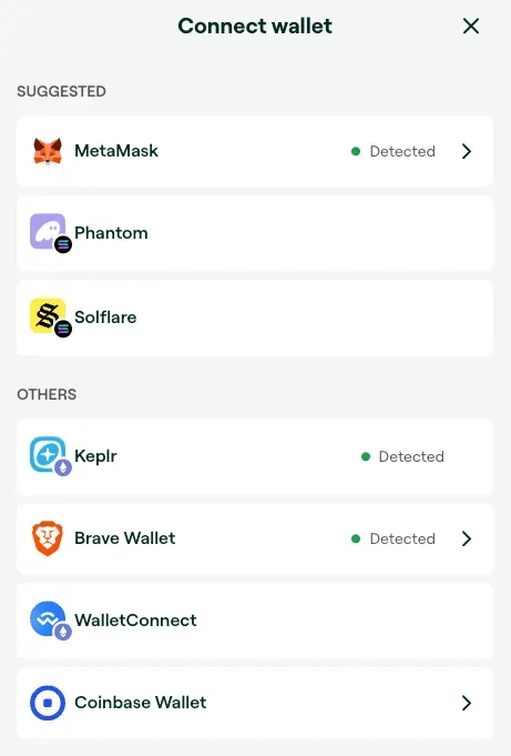 Bitrefill’s Connect wallet dialog with MetaMask listed as the first suggested wallet.