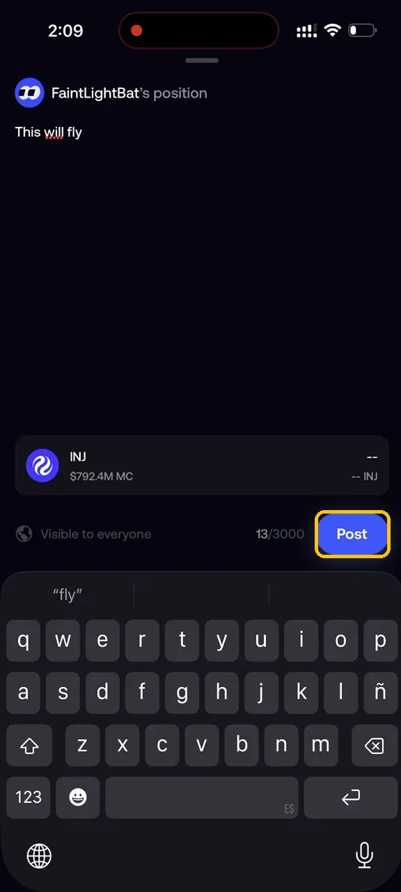 Fomo thesis composer with the Post button highlighted.