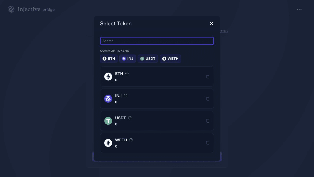 ETH selected as the source asset